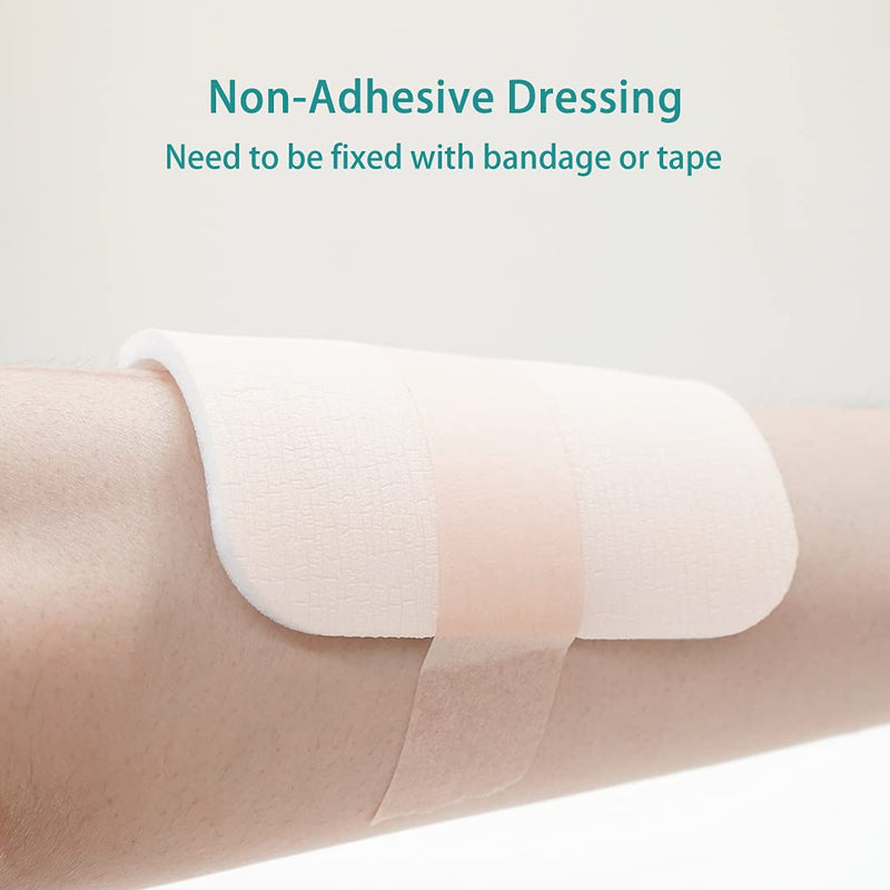 Dimora Foam Dressing, Sterile Non-Adhesive Hydrophilic Pads, Highly Absorbent 4"x4"(10 cm*10 cm) Pack of 10 Square Waterproof Dressing for Wound Care 4"x 4"(10PCS)