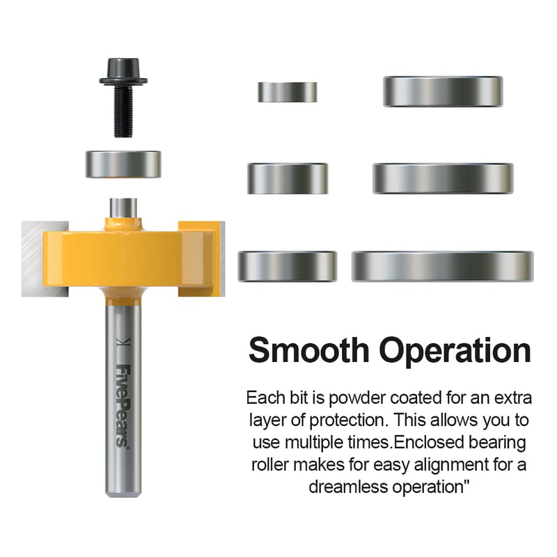 Fivepears 1/4 Inch Shank Rabbet Router Bit with 6 Bearings Set, Rabbeting Router Bit can Interchangeable and Adjustable Multi Depths Cutter 1/8", 1/4", 5/16", 3/8", 7/16", 1/2" … 1-3/8" Dia - 1/2" CL