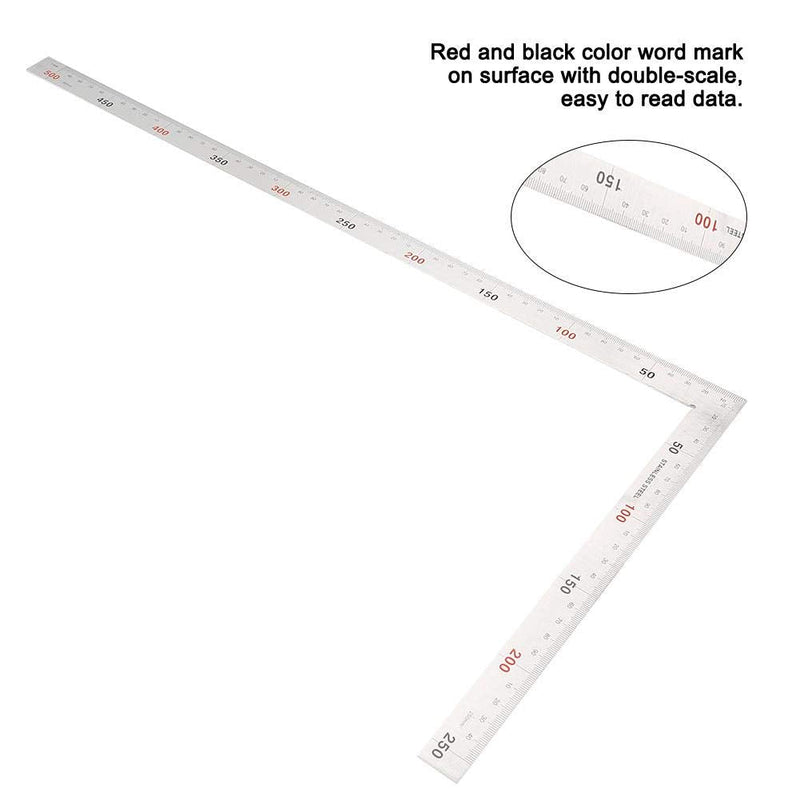 Oumefar Metal Square Ruler Double-Scale Protractor Angle Ruler L-Shaped Framing Square Ruler Stainless Steel Angle Measuring Tool(500mm*250mm)