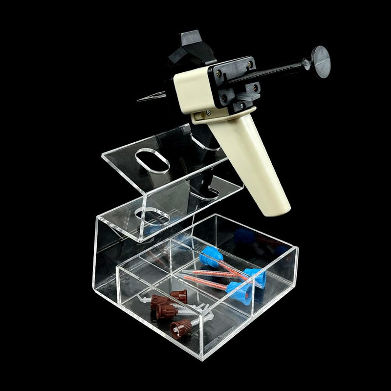Dental Impression Gun Organizer, YOUYA DENTAL Clear Acrylic 2-Gun Holder with Mixing Tips Storage Holds Dental Impression Cartridge Delivery Dispenser Guns & Mixing Tips Organizer (2-Gun Compact) 2-Gun Compact