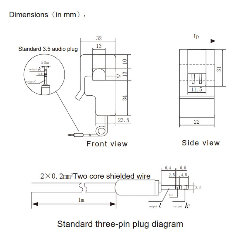 2Pcs SCT-013-000 30A 1V Non-invasive Split Core Current Transformer Sensor SCT013 30A/1V