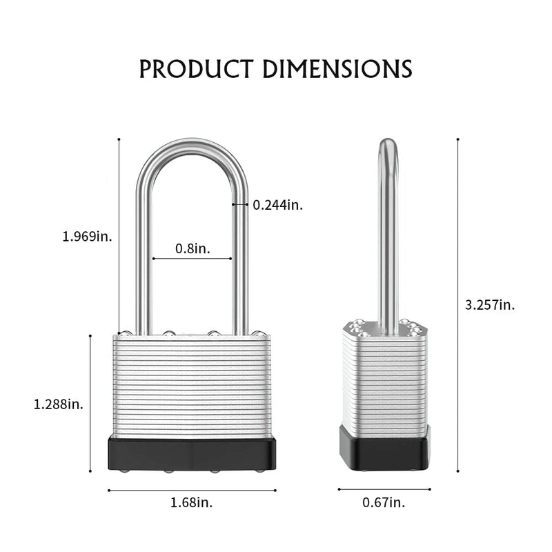 Laminated Steel Padlock with Key，6 Pack Keyed Alike Padlocks with Long Shackle 6 Pack