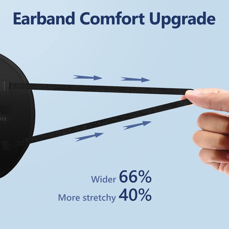 Funight KN95 Face Mask 5-Ply Breathable Filter Efficiency≥95% Protective Cup Dust Disposable Masks Against PM2.5 Black 100 Pack Adult-100 Pack-black