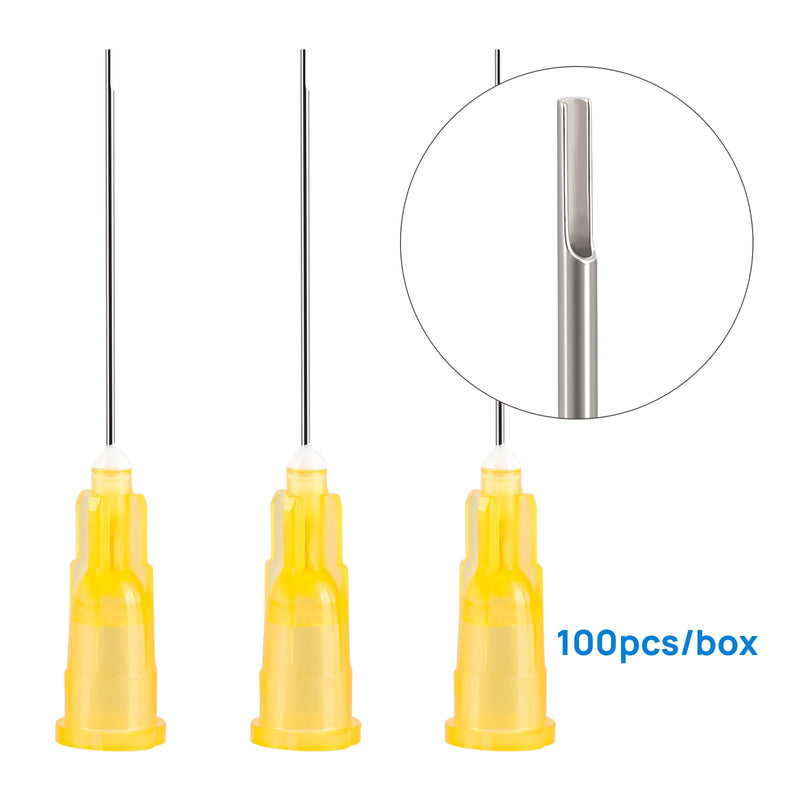 JMU 100pcs Dental Irrigation Needle Tips, 25G Blunt Dispensing Needle Tips Endodontic Irrigarion Needles, Luer Lock Design, Orange 100