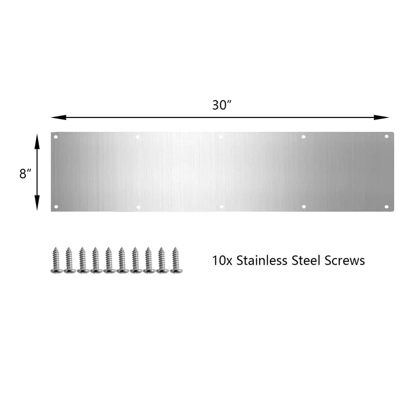 Door Metal Kick Plate 8x30 inches Aluminum Decorative Plates Protector for 32 inches Front Doors, 18 Ga Thickness 8"x 30" (Silver)