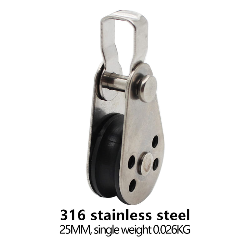4Pcs Stainless Steel Pulley，Kayak Pulley Nylon Marine Pulley Block Rope Runner Single Pulley Bearing Block Rope Runner for Most 0.08"/2mm to 0.32"/8mm Diameter Ropes