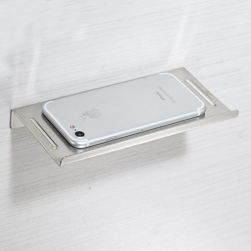 Bathroom Small Cell Phone Shelf Stainless Steel Anti-Slip Phone Holder Stand Wall Mounted for Small Speaker Smartphone Baby Wipes, Brushed