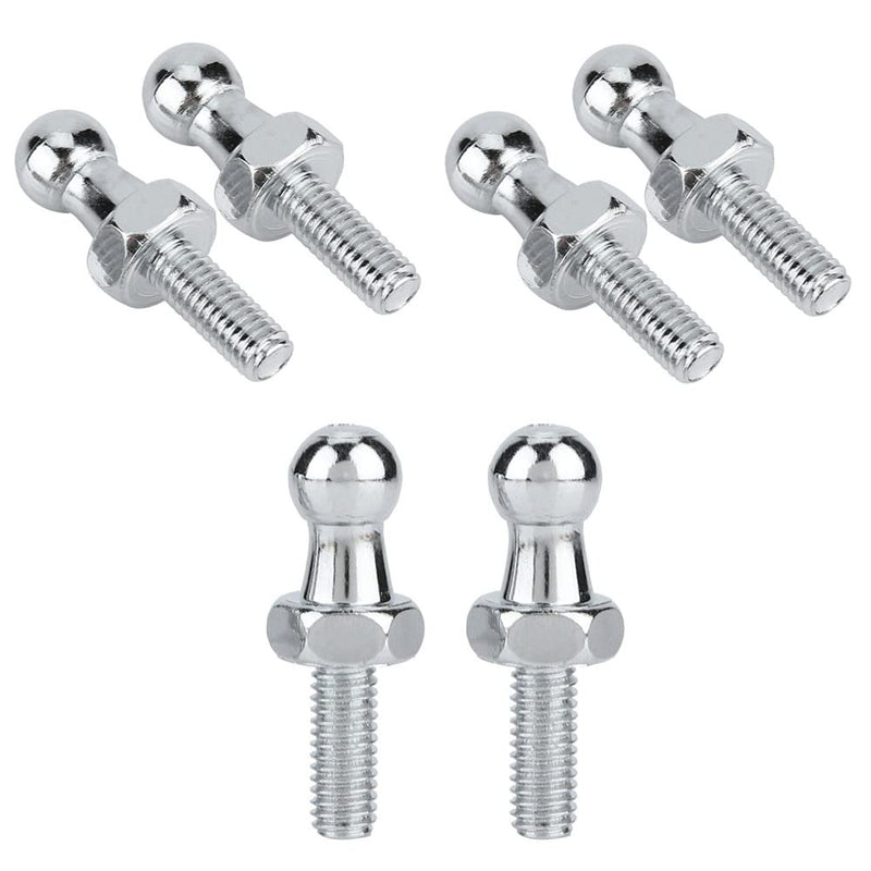 Qty 6 Ball Studs 10mm Ball-Studs with Hardware, M6X1.0 Thread Black Color Zinc Plating for Gas Spring/Prop/Strut Lift Support Fittings (Silver, M6 Screw) Silver