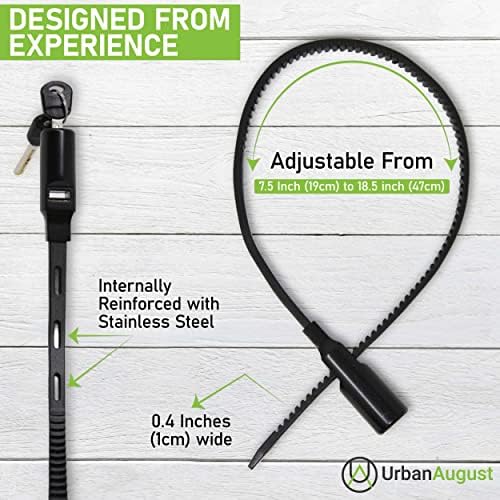 Urban August Multi-Purpose Keyed Adjustable Zip Tie Lock - 3 Pack Keyed Alike - Black Stainless Steel Refrigerator Cabinet Bike Stroller Helmet Lock Keyed Type Black - 3 Pack Keyed Alike