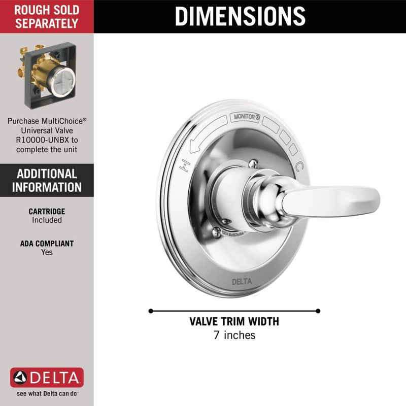 Delta Foundations 13 Series Single-Function Valve Trim Kit, Chrome Handle Set for Shower Faucet System, Chrome BT13010 (Valve Not Included) Valve Only