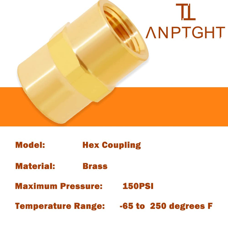 Brass Pipe Fitting NPT Coupler, 1/2" x 1/2" Standard NPT Female thread (pack of 2) 1/2”x1/2” Pack of 2