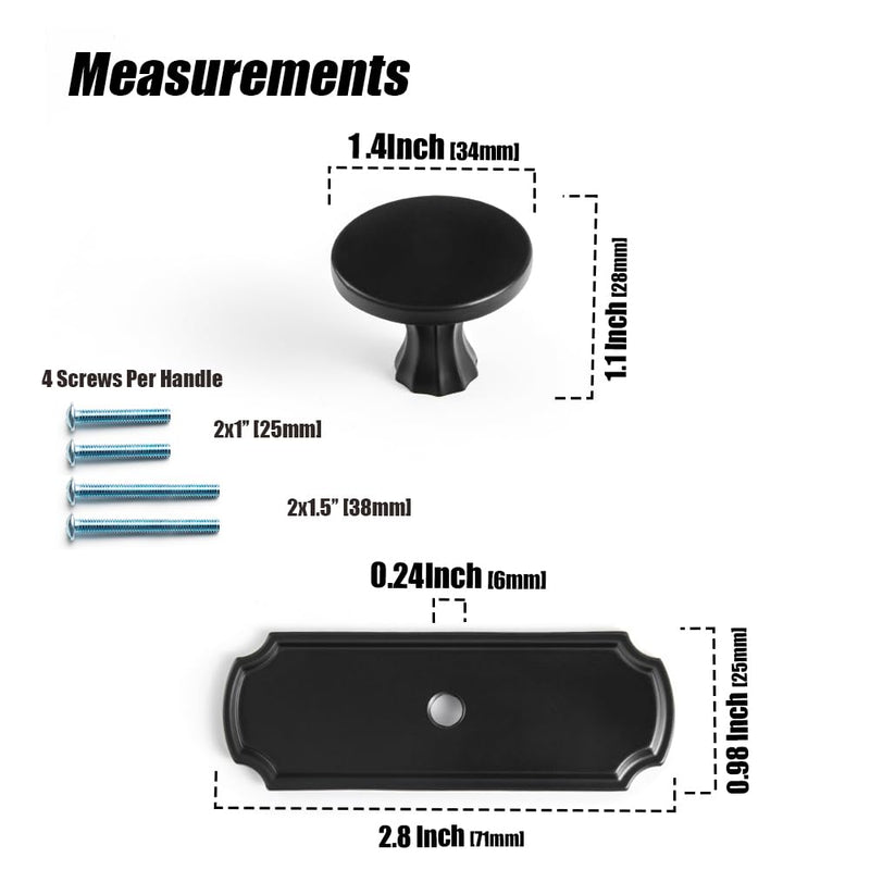 Goo-Ki 6 Pack Matte Black Zinc Alloy Cabinet Knobs with Spacer - Single Hole Center Affordable Luxury Cabinet Pull Hardware for Bedroom, Kitchen 2202-DP-B-DAN