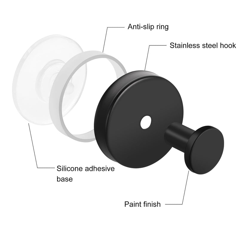Vacuum Suction Cup Hooks, 2 Pack Stainless Steel Suction Hooks for Shower Bathroom Towel Hooks Shower Hooks Holders Shower Hooks Hanging Towels, Loofah, Robe, Coat(Black) Black