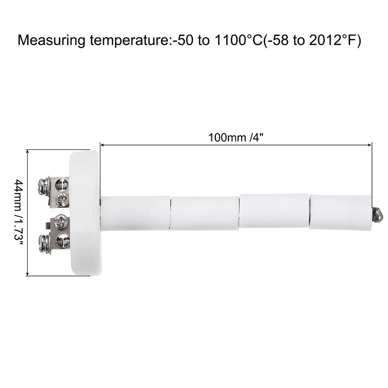 MECCANIXITY 2Pcs 4" K Type Ceramic Kiln Furnace Probe Thermocouple Sensor for Muffle Furnace Oven, High Temperature 0 to 1100°C 2.5x100mm White