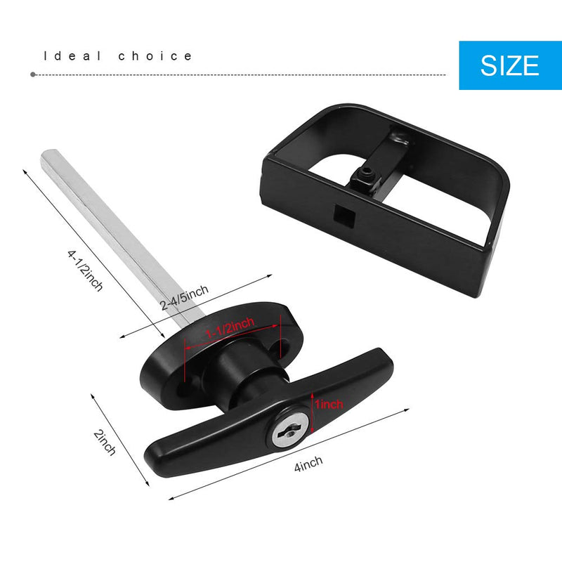 4-1/2" Stem Shed Door T-Handle Lock Kit with 2 Keys and 2 Screws for Storage Gate Barn Shed Garage Door Lock