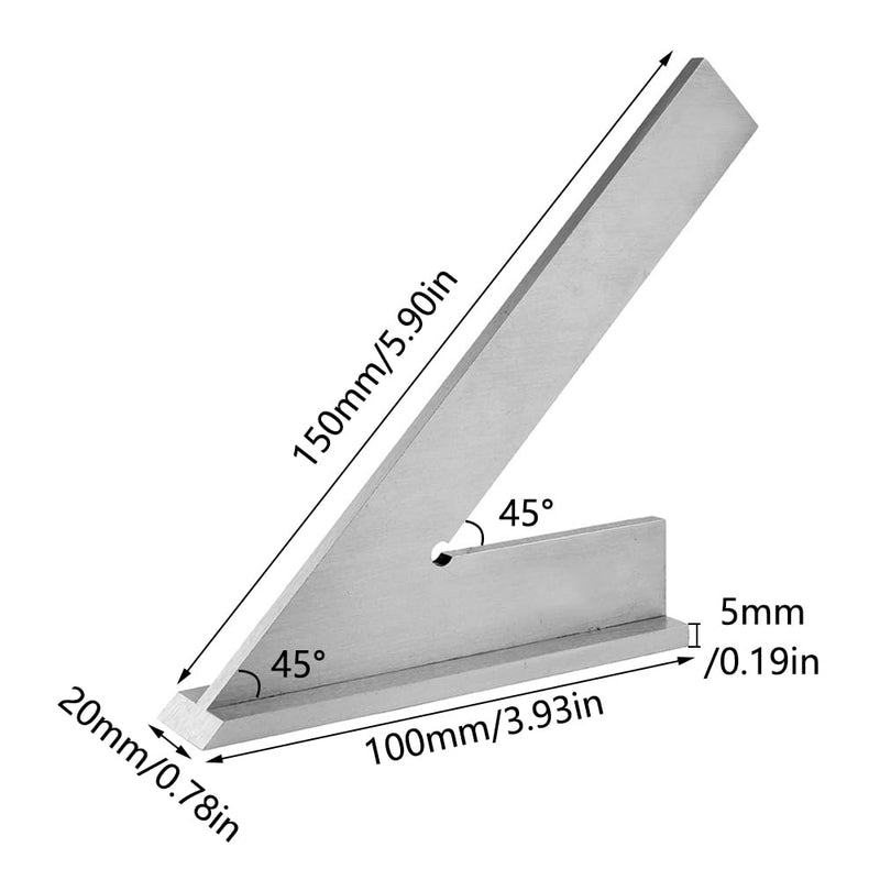 tooloflife Precision 45 Degree Machinist Square Engineer Square Angle Measuring Tool Hardened Steel with Seat 6 x 4 Inch DIN 875/2 Accuracy for Machinist, Woodworker, Engineer, Framing Precision