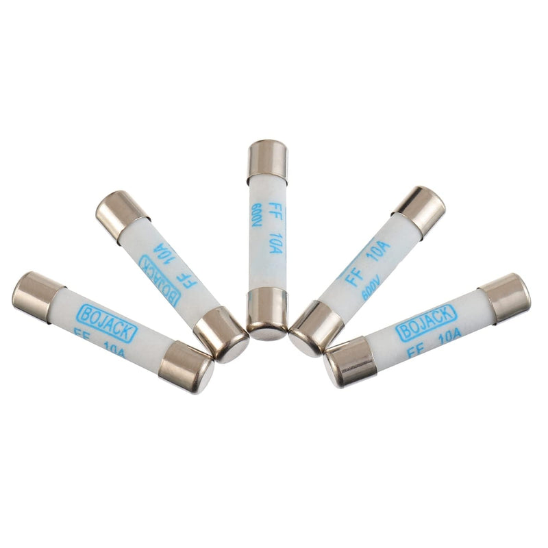 BOJACK Digital Multimeter Fuse 10A 600V DC Fast Acting Nickel-Plated Brass Ceramic Fuse 6.3x32 mm FF10A (Pack of 5)