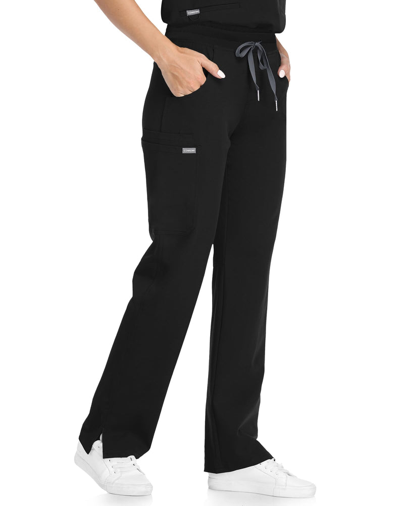 COMENII Scrubs for Women, Mid Rise Straight Leg Cargo Scrubs Pants with Knit Yoga Waistband, Anti-Wrinkle Womens Scrubs Pants Regular 30" Medium Black - NewNest Australia