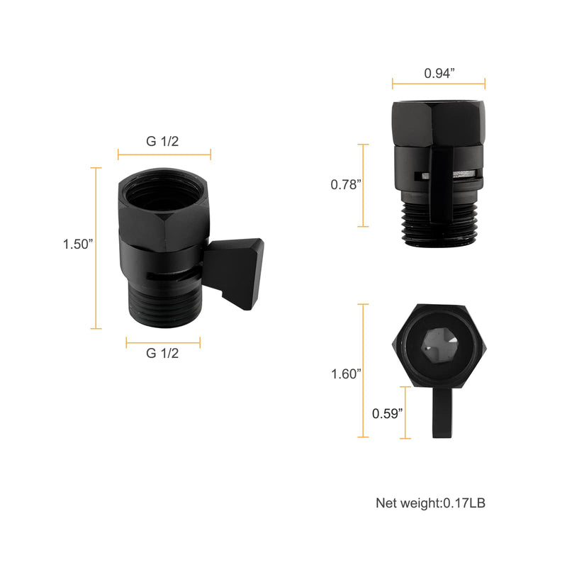 Matte Black Water Flow Control Valve, G1/2" Shower Head Flow Control Brass Shut Off Valve for Handheld, Water Pressure Regulator Replacement for Shower System Matte Black
