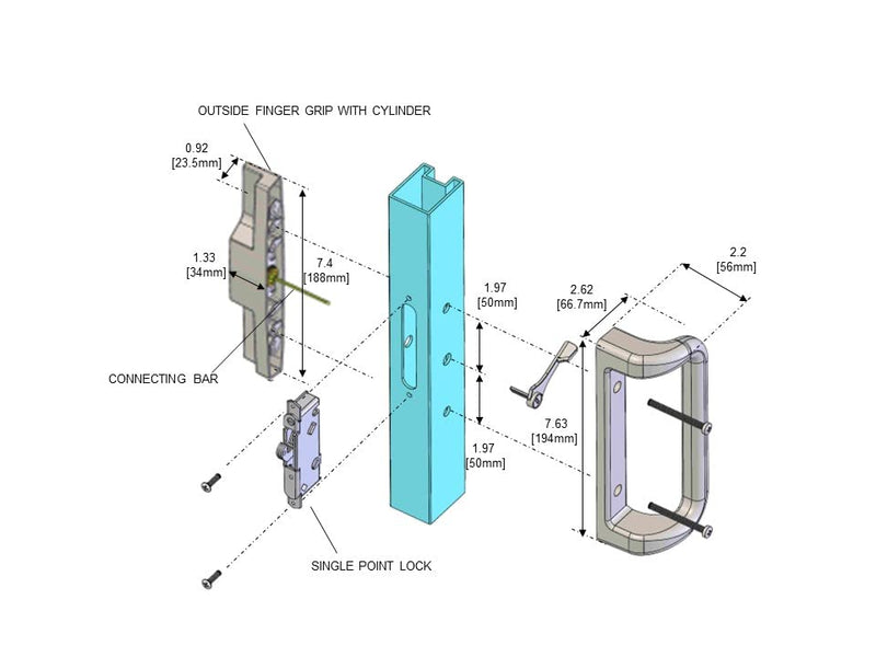 White Patio Door Handle Set with Cylinder Lock,Suitable for Replacement Sliding Patio Doors Lock 3-15/16”Screw Hole Spacing.Choices That Add a Unique to Your Patio Glass Sliding Door. White