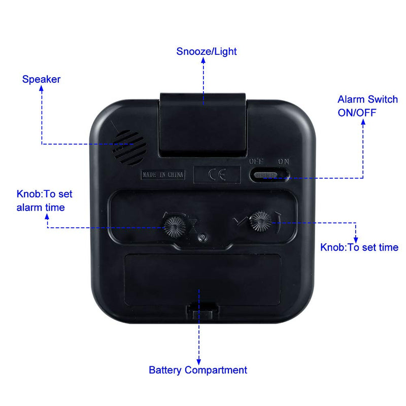 Small Battery Operated Analog Travel Alarm Clock Silent Non Ticking, Gentle Wake, Ascending Beep Sounds, Snooze,Lighted on Demand, Easy Set(Black) Black
