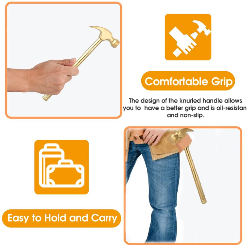 Multifunction Hammer 6 in 1 with Slotted/Flat Head Phillips Screwdriver Claw Hammer Manual, Portable Metal Mini Tool Hammer (Gold) Gold
