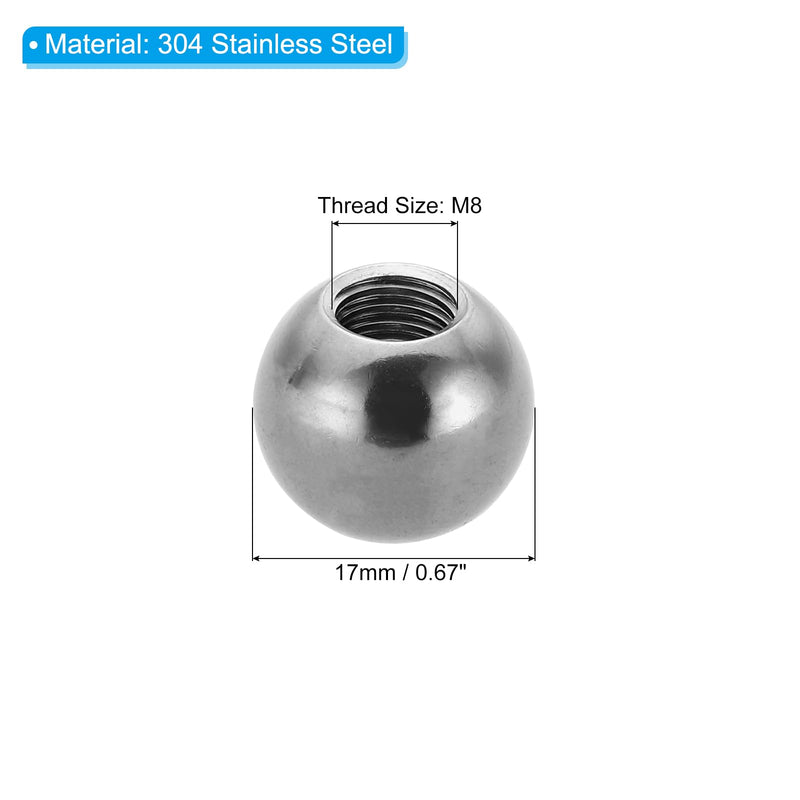 PATIKIL M8x17mm Ball Nuts Knob, 2 Pcs Female Thread 304 Stainless Steel Round Blind Hole Screw Cap Cover for Lighting Machinery DIY Decoration, Silver
