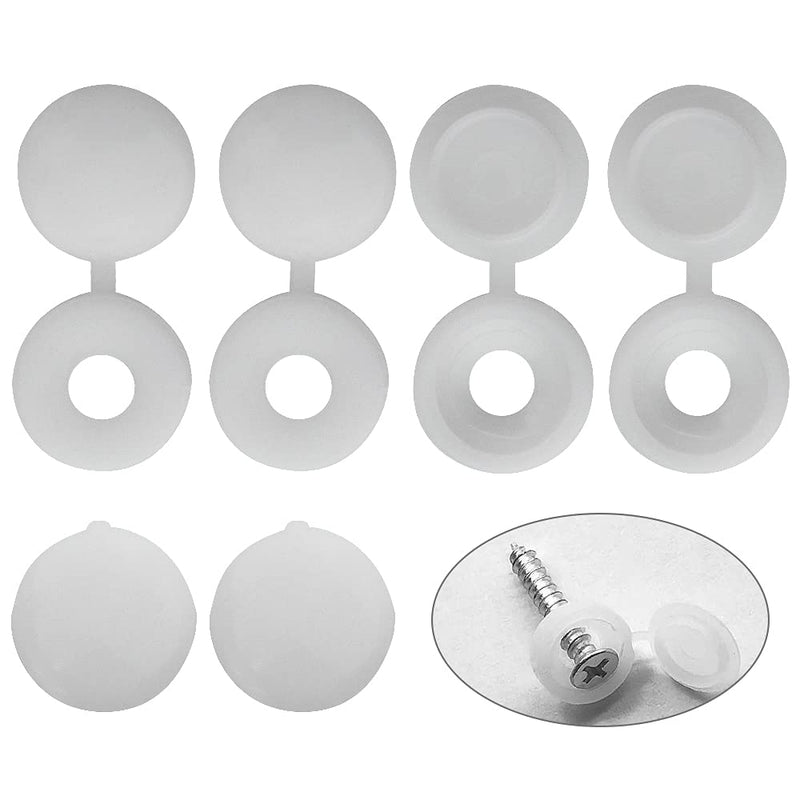 XINGYHENG 400Pcs Plastic Hinged Screw Covers Caps Fold Screw Snap Cap Washer Flip Tops for Furniture Desk Cabinets and Wall (White) 400