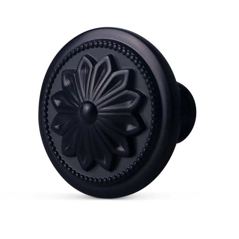 Kitchen Cabinet Knobs, 10 Pack Matte Black Zinc Alloy, 1-2/5'' Round Handles for Cabinets and Drawers Dresser, Included Screws