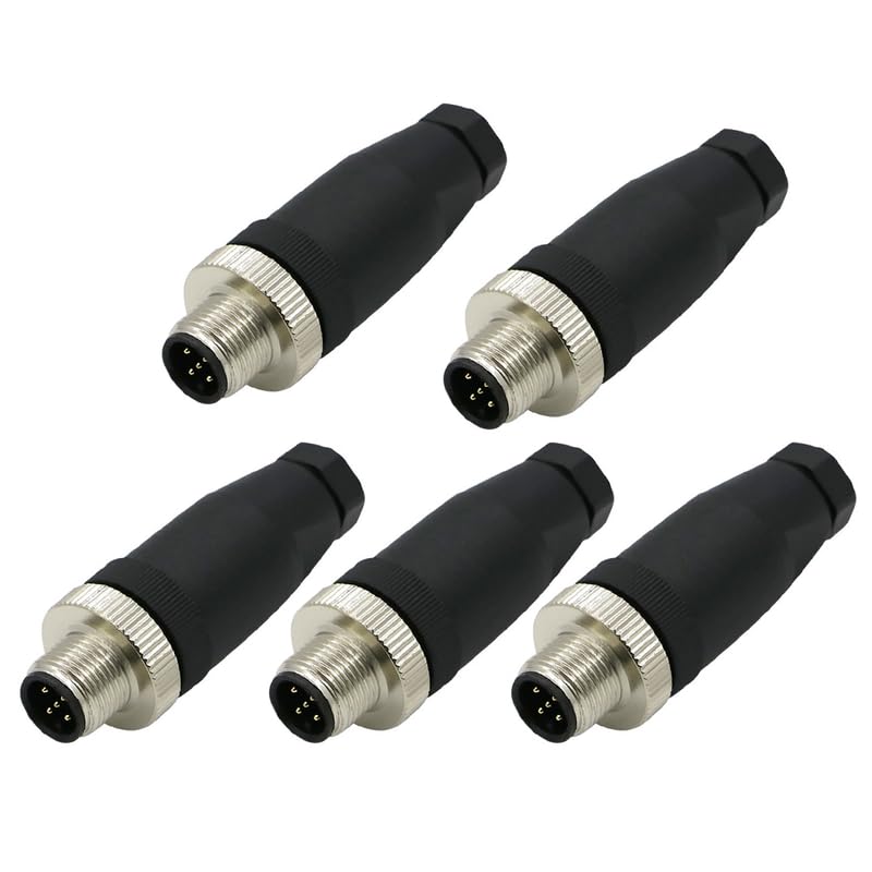 5Pcs M12 5 Pin Male Connector, A Code Unshiled Industrial Circular Connector Field Assembly Wireable Adapter IP67 Waterproof Straight Sensor for Electric Bicycles PG7 Cable 125V 4A