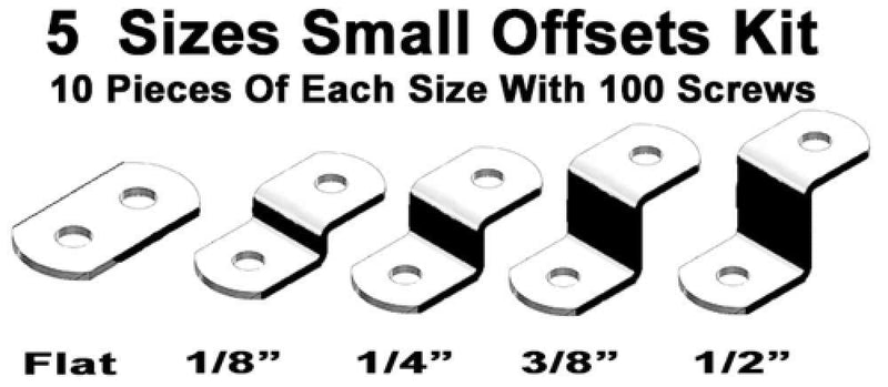 Offset Canvas Clips for Picture Framing Assorted Small Sizes, 10 Each 0/0", 1/8", 1/4" 3/8" 1/2", 10 Pieces Each Size Packed with 100 Screws