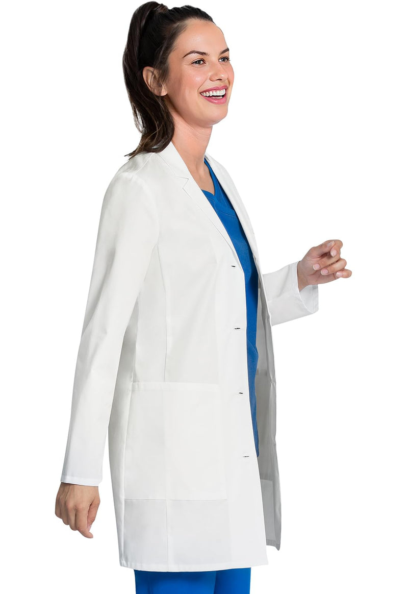 Cherokee Women's Lab Coat Modern Classic Fit 33" Doctors Coat with 3 Pockets CK452 Medium White