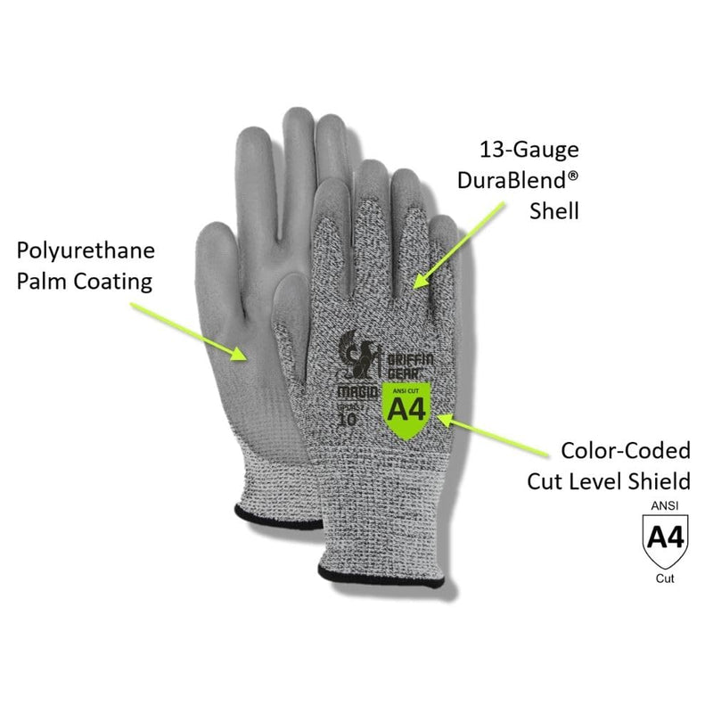 MAGID Griffin Gear ANSI A4 Liquid Repellent Nitrile Work Gloves , 12 Pairs, Size 9/Large, GPD452 Polyurethane Coating 12 Pair
