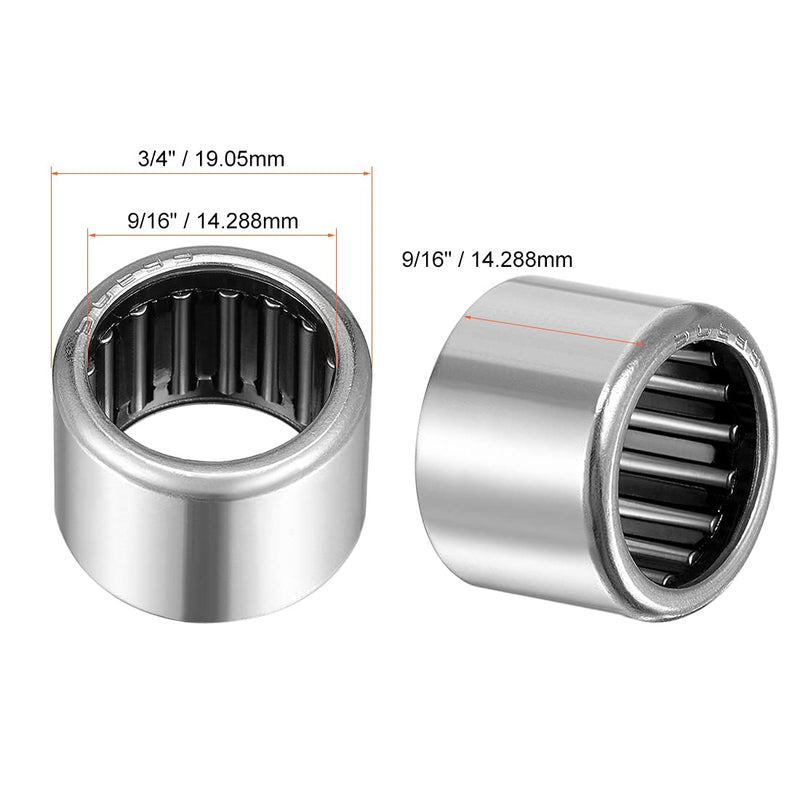 uxcell SCE99 Needle Roller Bearings, Drawn Cup Open End, 9/16" Bore 3/4" OD 9/16" Width 2pcs 9/16x3/4x9/16"