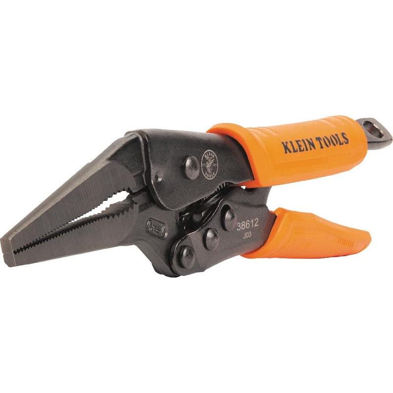 Klein Tools 38612 Long Nose Locking Pliers with Quick Release Handles, Ideal for Tight Spaces, High Torque and Gripping Power, 9-Inch 9-In Long Nose