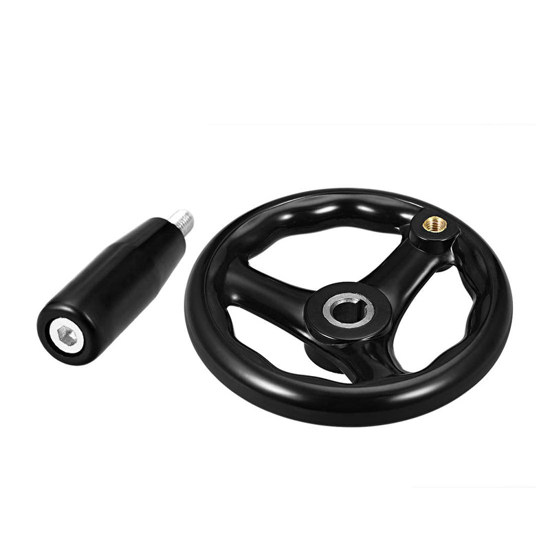 uxcell Hand Wheel 125mm x 12mm Hole Diameter for Milling Machine Black