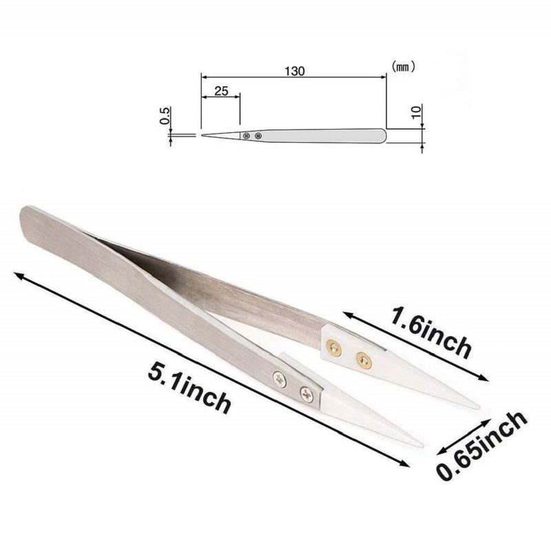 Ceramic Tweezers, Stainless Steel Tweezers, Non-Conductive, High Temperature Resistance 3000 Degrees Applicable to Precision Electrical Operation (Black) Black