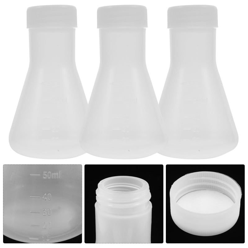 Hemobllo Erlenmeyer Flask - 10 Pcs 50ml Plastic Conical Flask Set with Screw Caps and Clear Scale - Scientific Plastic Erlenmeyer Flask Laboratory Flask (Pack of 2) 8.5X5.5X5.5CM (Pack of 2)