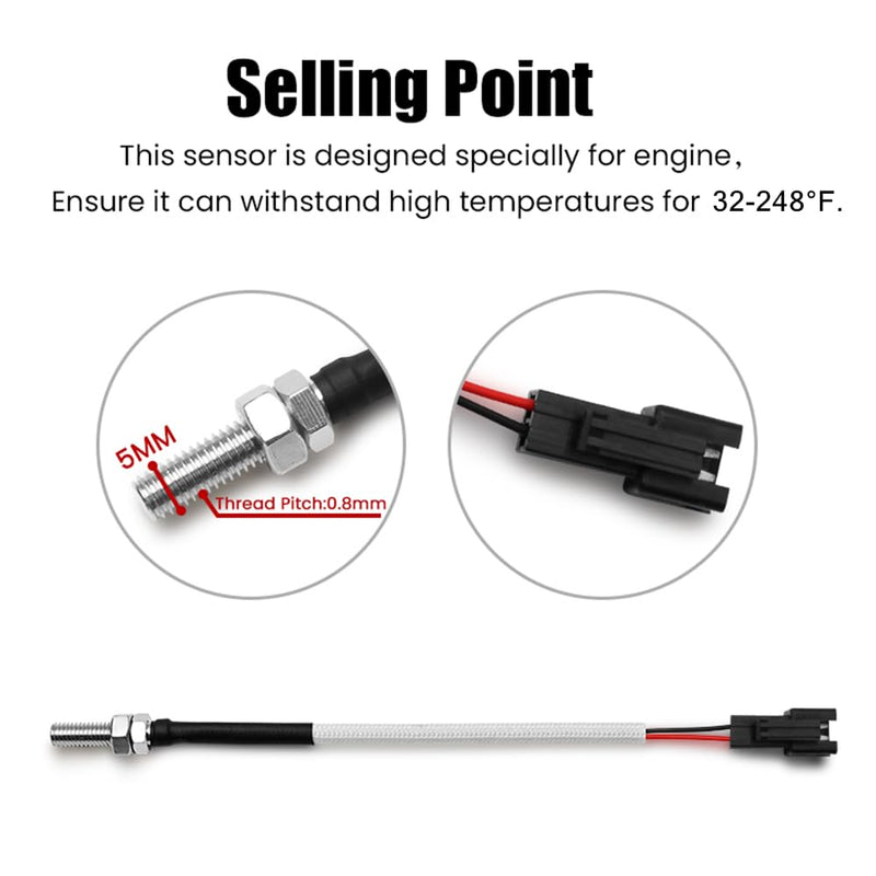Motorcycle Engine Temperature Meter Fahrenheit, Over-Temperature Alert, Engine Temperature Gauge with Probe Sensor Adapter for Most Marine ATV Generator Lawn Tractor Motorcycle(Blue,14mm Sensor) Blue 14mm