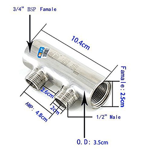 GOGOUP Shower Water Manifold G3/4" Inlet with G1/2" Outlet 2 Way Distribution Branches Air Flow Pump Tubing Thread 2 Positions Inline Quick Adapter Air Hose Open 2-open