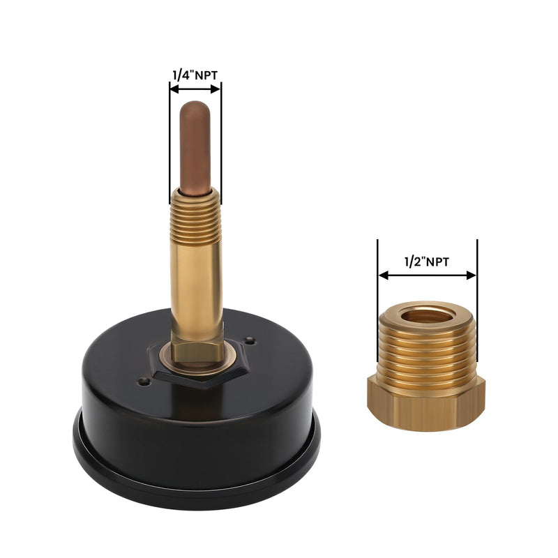 MEASUREMAN Commercial Tridicator Boiler Gauge Kit, 2.5" Dial, 0-200 PSI (ft H₂O) & 70-320°F, 1/4" NPT Back Mount with 1/2" NPT Adapter and O-Ring（2.95'' Stem） 0-200 PSI 60-320°F 2.95'' Stem,with 1/2" NPT Adapter