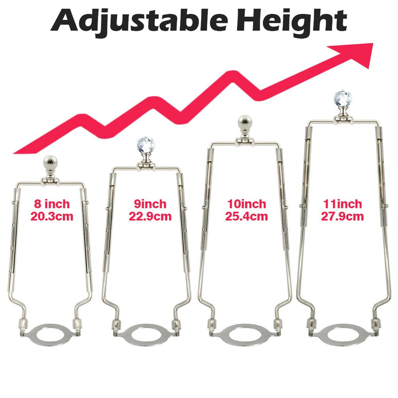 8 9 10 11 inch Nickel Lamp Shade Harp Holder, Adjustable Height Harp Kit with Crystal & Metal Finial, DIY Replacement Making Repair Lampshade Bracket E14 E26 E27 Adapter Base Table Floor Light 1