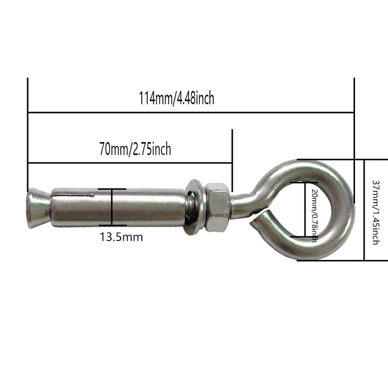 Concrete Eye Bolt, 4 Pack M10 Stainless Steel Expansion Screws Heavy Duty Shoulder Lag Eyebolts Lifting Ring Bolt Wall Concrete Anchors Fastener with Nut for Wall Ceiling Concrete Masonry