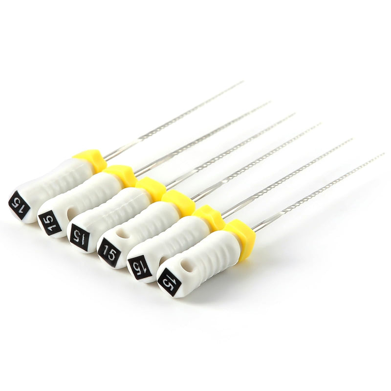 JMU Endodontic Root Canal K Files, Stainless Steel Hand Use K-Files 25mm, 6pcs/Box (1, #15 (25mm)) #15 (25mm) 1
