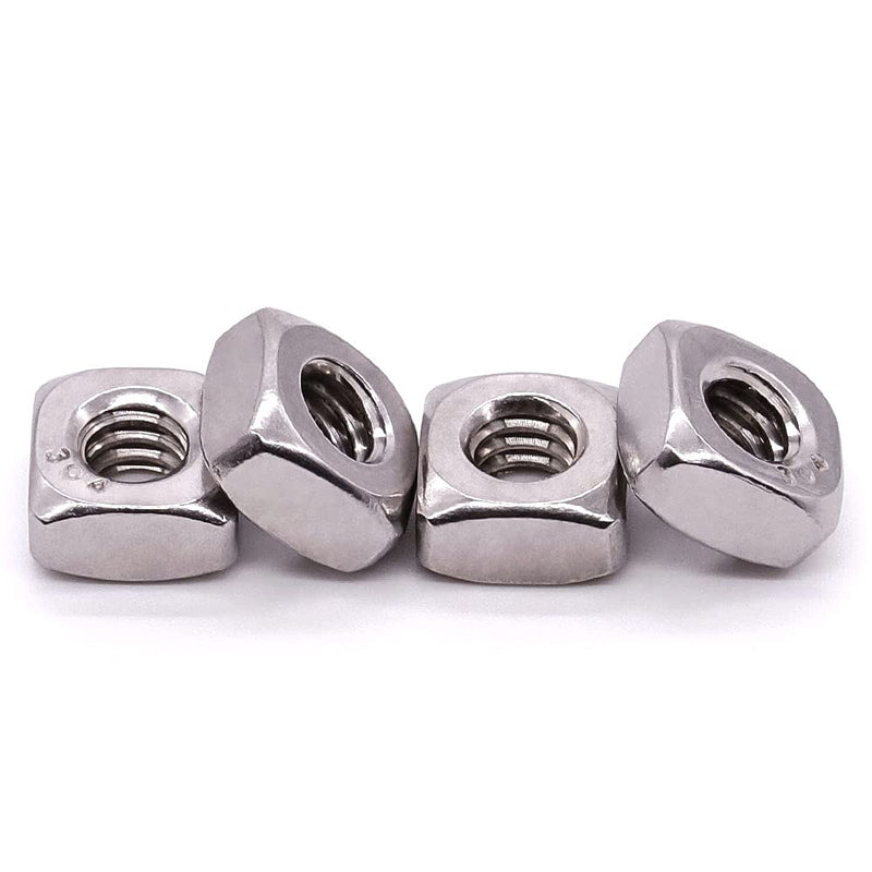 1/4"-20 Stainless Steel Square Nuts, 304 Stainless Steel 18-8, Bright Finish, Full Thread, Coarse Thread UNC, Pack of 50