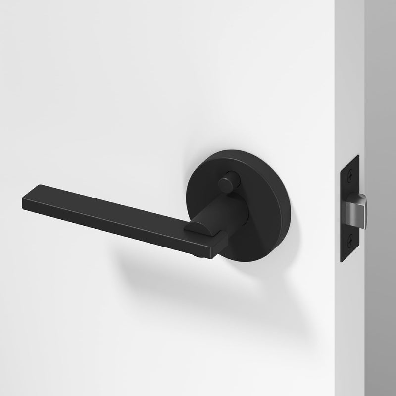 Okun Valli 1-Pack Matte Black Privacy Door Levers – Push Button Lock, Reversible, Sleek Concealed-Mount Design for Bedroom & Bathroom 1 Pack