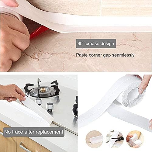 10.5 ft Caulk Tape Waterproof Self Adhesive with Sealing Tool, Bathroom Sealant White, Wall Tape Silicone Sealant Caulking Tape Peel and Stick Caulk (1 Pcs) White (A)
