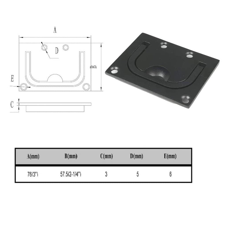 Thorn Boat Flush Hatch Lift Ring Pull Handle 3" Marine Stainless Steel Black Coated with Back Plate 4 PCS