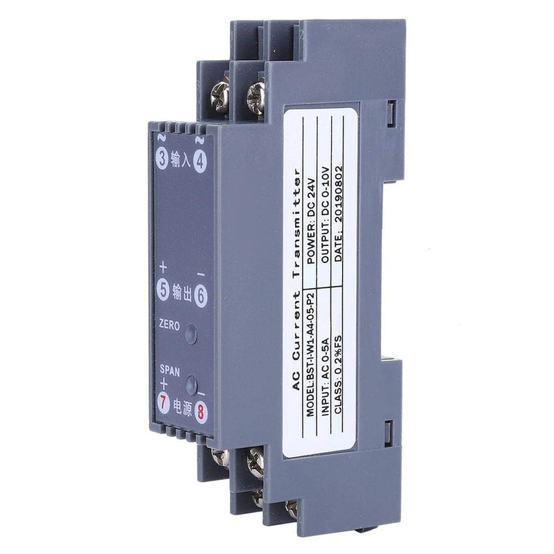 AC Current Transducer, AC 0-5A to DC DC0-10V Output Din-Rail 35mm ABS Shell, DC 24V Powered AC Current Sensor for Signal Transmitter