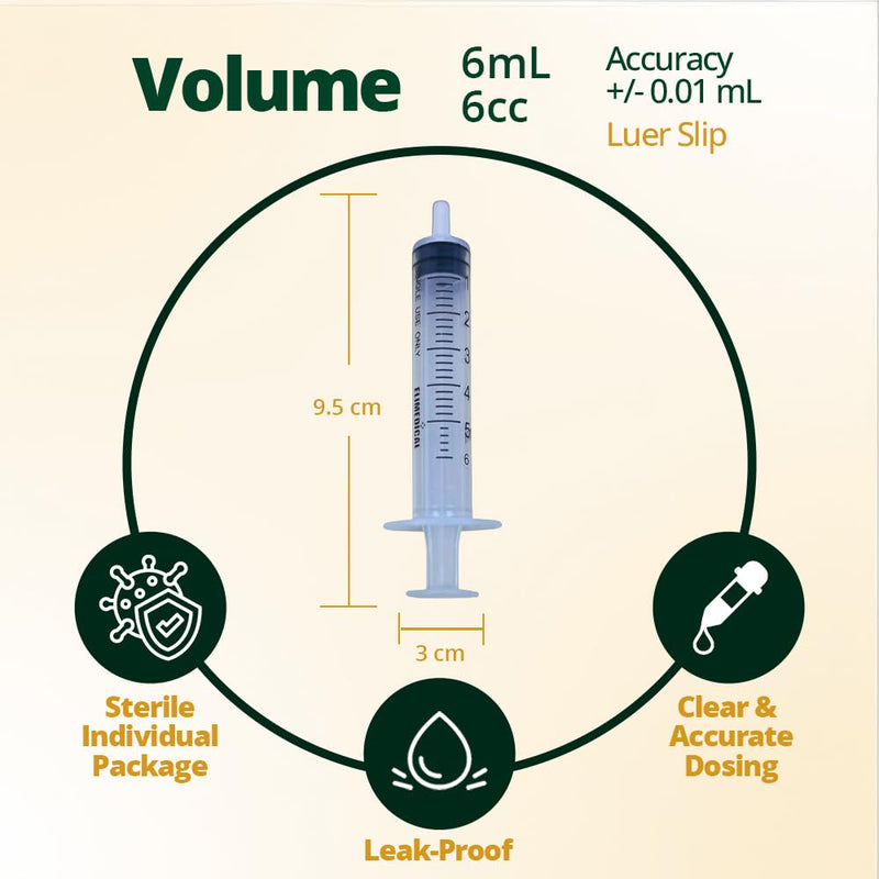 Elimedical Veterinary Disposable Syringe, 6cc Luer Slip, Without Needle, Individually Packaged, 100 per box, 05ST